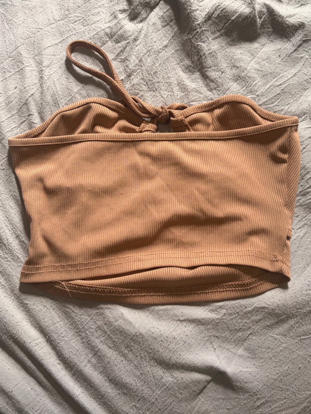 SHEIN Tan Ribbed Drawstring Tube Top - Picture 2 of 3
